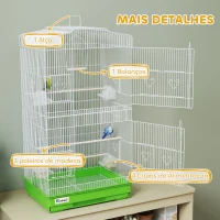 PawHut Gaiola para Pássaros Pajarera de Metal com 4 Comedouros 3 Poleiros Baloiço e Bandeja Removível Alça 46,5x35,5x92 cm Verde(m-6)