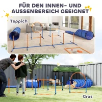 PawHut Agility-set Honden 11-delig Agility-uitrusting voor honden met 2 tunnels Hoogteverstelbare springring & horden Slalomstok(m-9)