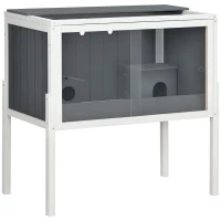 PawHut Hamsterkooi, 3000 cm² dwerghamster verblijf van hout en metaal, met 2 hutjes, acrylschuifdeuren, stabiel, veilig, Grijs+Wit(m-11)