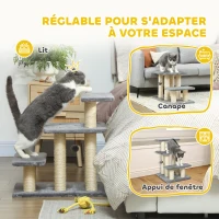 PawHut Escalier pour animaux domestiques réglable 3 marches échelle pour chat chien griffoirs en sisal balle 52x34,5x54cm gris(m-5)