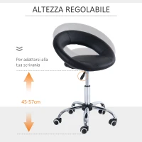 HOMCOM Sgabello da Lavoro Girevole Sgabello da Sala Salone Moderno Altezza Regolabile finta pelle 50 × 54 × 66-78cm Nero(m-5)