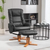 HOMCOM Rocking Recliner Chair with Footstool, PU Leather Recliner Armchair with Wood Base, Upholstered Reclining Chair for Living Room Bedroom, Black(m-10)
