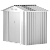 Outsunny Abrigo de Jardim 2,42 m 213x130x185 cm Abrigo de Jardim Metálico para Armazenamento com 2 Portas Deslizantes e 4 Janelas Cinza Claro(m-13)