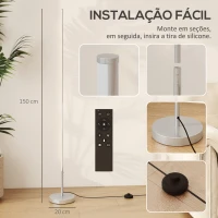 HOMCOM Candeeiro de Pé Moderno com Brilho e Temperaturas de Cor Ajustáveis 3000K-6000K Controlo Remoto Temporizador Ø20x150 cm Prata(m-7)