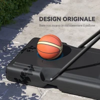 HOMCOM Canestro Basket Altezza Regolabile 160-305cm, Base con Ruote e Struttura in Acciaio, Tabellone in PVC Trasparente(m-5)