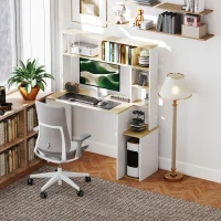 HOMCOM Scrivania Moderna per PC con Libreria, Scaffale e Porta CPU, 113x45x138.5 cm, Rovere(m-7)