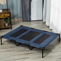 PawHut Hundebett, faltbar, Outdoor-Hundebett, erhöhter Stand, 122 cm x 92 cm x 23 cm, Blau + Schwarz(m-10)