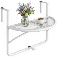 Outsunny Tavolino da Ringhiera Pieghevole con 3 Altezze Regolabili in Metallo, 60x47x50cm, Bianco(m-1)