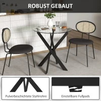 HOMCOM Moderne glazen eettafel, Ø70 cm, keukentafel met gehard glasblad en metalen poten, voor 4 personen(m-5)