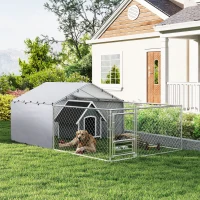 PawHut Recinto per Cani con Coperture e Ciotole Girevoli, in Acciaio e tessuto Oxford, 4x2.3x1.5 m, Argento(m-9)