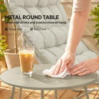 Outsunny 3 Piece Garden Bistro Set, Round Outdoor Bistro Table and Chairs Set for 2 with Texteline Seat and Cushions, Light Grey(m-7)