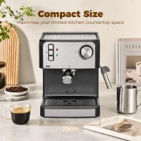 HOMCOM Espresso Machine, 20-Bar Semi Automatic Cappuccino Coffee Maker with Frother Wand, 1.6 L Water Tank, Black(m-8)