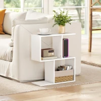 HOMCOM Side Table, Narrow End Table with Storage Shelves, S-Shaped, 3-Tier, 50W x 19.5D x 58H cm, White(m-10)
