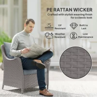 Outsunny Rattan Garden Chairs Set of 2, Outdoor Rattan Chairs with Cushions, Armrests and High Back, PE Wicker Garden Armchair with Steel Frame for Balcony, Porch, Light Grey(m-4)