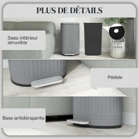HOMCOM Poubelle de cuisine poubelle à pédale 30L couvercle à fermeture douce seau intérieur amovible 36,5 x 31,2 x 60,8 cm gris(m-7)