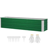 Outsunny Stalen verhoogde plantenbak met 3 aparte plantgebieden, open bodem, eenvoudige montage, 183 x 47 x 40 cm, groen(m-10)