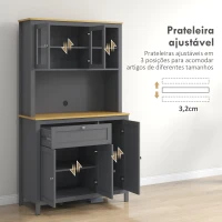 HOMCOM Armário de Cozinha Alto com 5 Portas Prateleira Ajustável, Gaveta Bancada Aberta para Microondas Orifício para Cabo 100x40x180 cm Cinza(m-6)