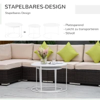 Outsunny Beistelltisch, 2er Set, Garten Couchtisch, Gartentisch, Kaffeetisch mit erhöhten Kanten, Wohnzimmer, Metall Weiß, Ø70 x 50 cm(m-4)