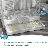 PawHut Colivie pentru Păsări cu Tăviță Detașabilă și Bare de Odihnă, Volieră pentru Papagali, 61x36.5x98 cm, Alb(m-4)