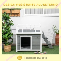 Pawhut Casetta per Cani con Terrazza Scaletta e Finestra 121x77x78cm Grigio chiaro(m-6)