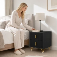 HOMCOM Elegant Fluted Bedside Table - Black/Gold-Tone(m-8)