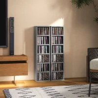 HOMCOM Set of 2 CD Media Display Shelf Unit Tower Rack with Adjustable Shelves, High Gloss Grey(m-9)