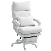HOMCOM Rollsessel, Leinenoptik, höhenverstellbar, 160 Grad neigbar, Fußstütze, Cremeweiß(m-12)