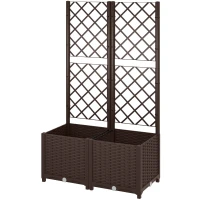 Outsunny Floreira com Treliça de PP com Drenagem e Amplo Espaço para Plantas Trepadoras Vaso com Suporte para Jardim 80x40x135 cm Marrom(m-11)