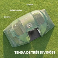 Outsunny Tenda de Campismo Familiar para 4 Pessoas Tenda Dobrável Impermeável para Praia Parque 430x240x170 cm Verde(m-4)