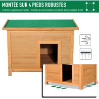 PawHut Niche pour chien chat en bois sur pied chenil toit ouvrant bitumé pin massif pré-huilé 85 x 58 x 58 cm(m-5)