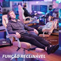 HOMCOM Cadeira Gaming Reclinável 155° com Suporte Lombar com Massagem Apoio de Cabeça e Apoio para os Pés 63x66x126-134 cm Rosa(m-5)