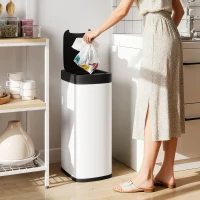 HOMCOM Poubelle de cuisine automatique 50L, poubelle à capteur de mouvement, fonctionne sur piles, 26,5x35,5x68cm, crème(m-2)