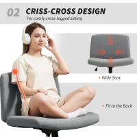 HOMCOM Armless Office Chair No Wheels, Linen Fabric Criss Cross Legged Desk Chair with Wide Seat, Thick Padding, Rock Function, Height Adjustable Swivel Computer Seat for Home, Grey(m-5)