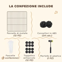 PawHut Recinto per Animali Modulabile con 12 Pannelli 35x35 cm e Bordi Arrotondati, in Metallo e ABS, 140x70x35 cm, Nero(m-7)