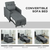 HOMCOM 3-In-1 Chair Bed, Convertible Sleeper Chair with Adjustable Backrest, Pillow and Footrest for Living Room, Dark Grey(m-4)