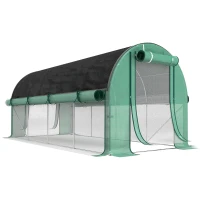 Outsunny Invernadero de Túnel 4,5x2x2 m con Cubierta PE 140 g/m² Paredes Laterales Enrollables 8 Ventanas y 2 Puertas Verde(m-1)