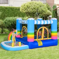 Outsunny Castelo Inflável com Trampolim e Piscina para Crianças acima de 3 Anos Inclui Inflador e Bolsa de Transporte para Interior Exterior 280x170x155cm Multicor(m-2)