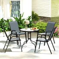 Outsunny Five-Piece Steel Patio Set, with Glass-Top Table - Dark Grey(m-3)
