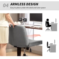 HOMCOM Armless Office Chair No Wheels, Linen Fabric Criss Cross Legged Desk Chair with Wide Seat, Thick Padding, Rock Function, Height Adjustable Swivel Computer Seat for Home, Grey(m-7)