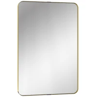 HOMCOM Rectangular Wall Mirror, 90 x 60 cm Wall Mounted Bathroom Mirror w/ Aluminium Alloy Frame and Tempered Glass, Gold Tone(m-1)
