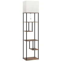HOMCOM Lampadaire avec étagères, lampadaire sur pied de salon dimmable, télécommande, 40 x 29 x 171 cm, brun rustique(m-1)