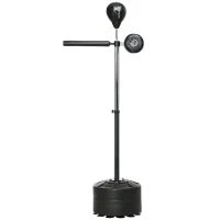 SPORTNOW Verstelbare Punchingball, 360° Draaibaar, Incl. Bokszwachtels, Zwart, 80,5 x 48 x 163-205 cm(m-1)