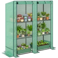 Outsunny Mini-Gewächshaus mit 3-Ebenen-Regal, Kunststoff-Abdeckung, UV-beständig, tragbar, Rolltür, 144 x 48 x 152 cm, Grün(m-12)