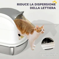 PawHut Lettiera Gatto Chiusa XL in Acciaio Inox con Coperchio Sollevabile, Paletta, Pacchetto Deodorante, Bianco(m-8)