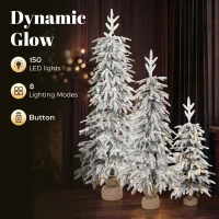 HOMCOM Prelit Flocked Artificial Christmas Tree Set of 3 Snowy Xmas Tree Warm White LED Lights (3FT+4FT+5FT)(m-5)