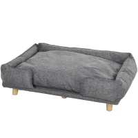 PawHut Hundesofa, Haustiersofa, Haustierbett, abnehmbares u. waschbares Polster, Natur+ Dunkelgrau(m-11)