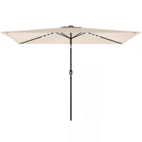 Outsunny Sonnenschirm LED Solar ca. 300 x 200 cm knickbar Balkonschirm mit Kurbel Schutzhülle, UV Schutz, Drehbar Cremeweiß(m-11)