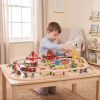AIYAPLAY 133-Piece Wooden Train Set, Toy Train with Crane, Storage Box, for Kids Ages 3+(m-10)