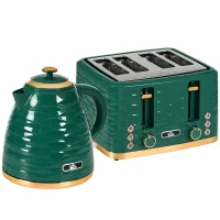 HOMCOM 2-in-1 waterkoker- en broodroosterset, 7 bruiningsstanden, ontdooi- en opwarmfunctie, groen(m-1)