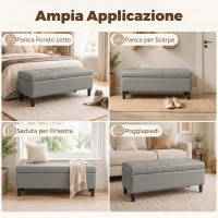 HOMCOM Panca Contenitore Imbottita 136L in Finta Pelle, 110x41x42 cm, Grigio(m-7)